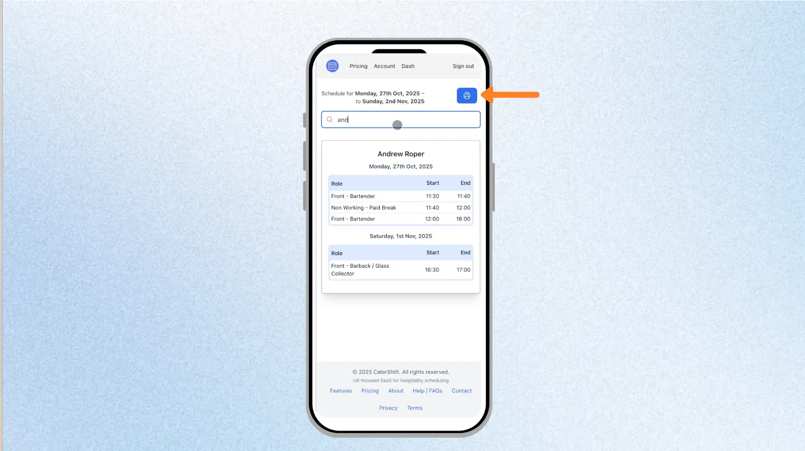 CaterShift — 50-Second Quick Look